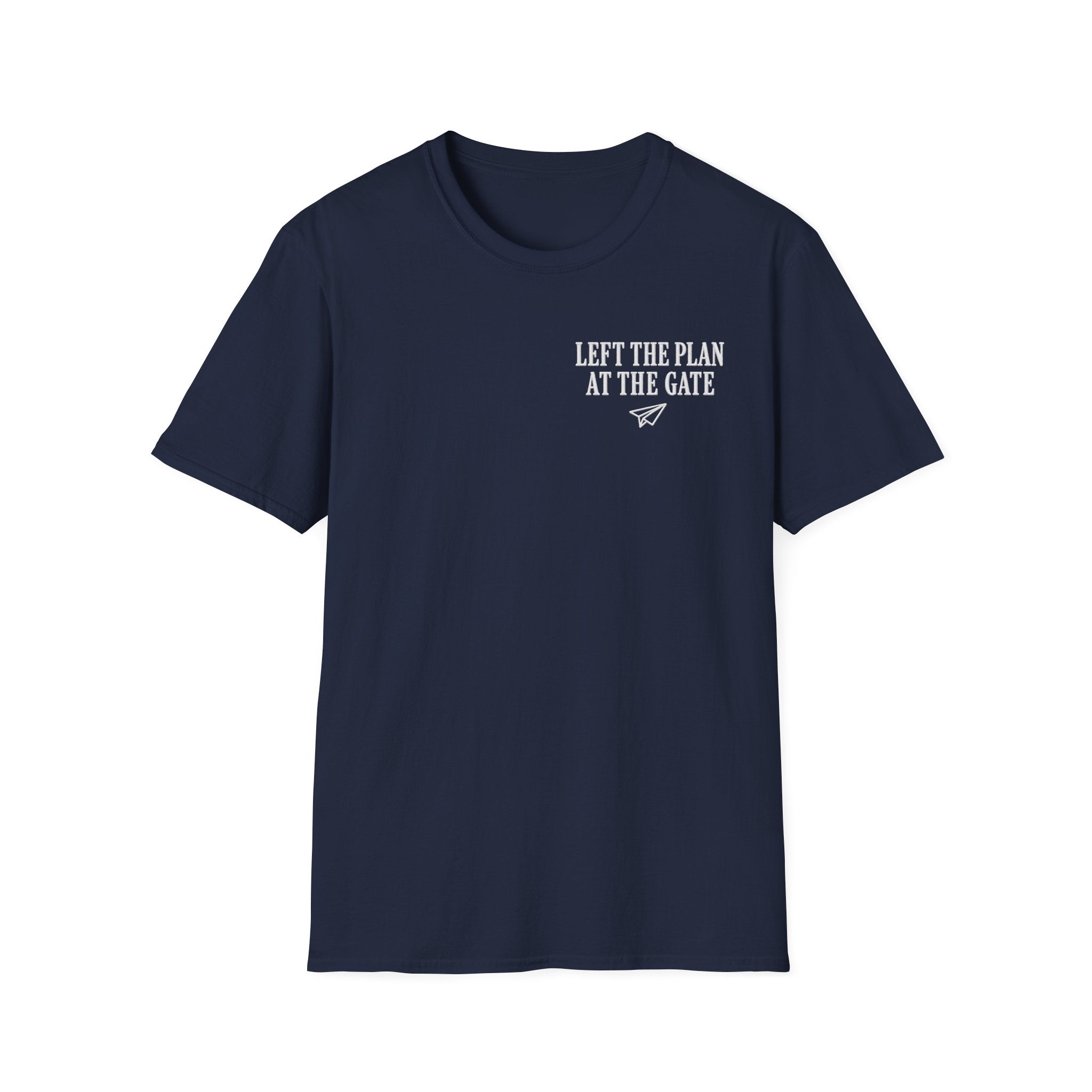 Left The Plan At The Gate Faux Embroidery T-Shirt